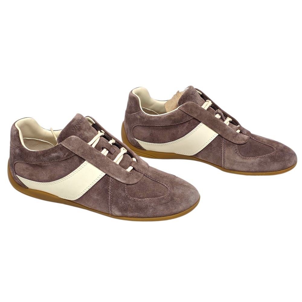 Vince Solaris Suede Leather Trainer Sneakers‎ Taupe Cream 7.5 minimalist $275